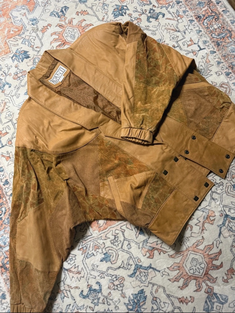 Avanti Vintage Tan Patchwork Leather Bomber Jacket